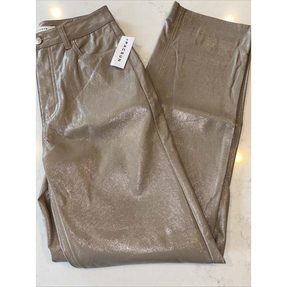 Pacsun 90s Boyfriend Pants Faux Leather Women's 26 Size 2 Small Tan Straight Leg